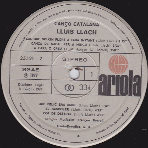 Lluis Llach, Maria Del Mar Bonet, Cançó Catalana - LP