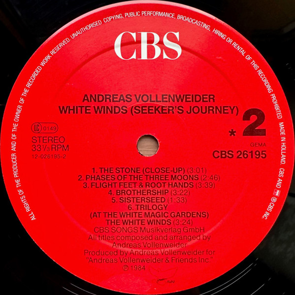 Andreas Vollenweider, White Winds (Seeker's Journey) - LP
