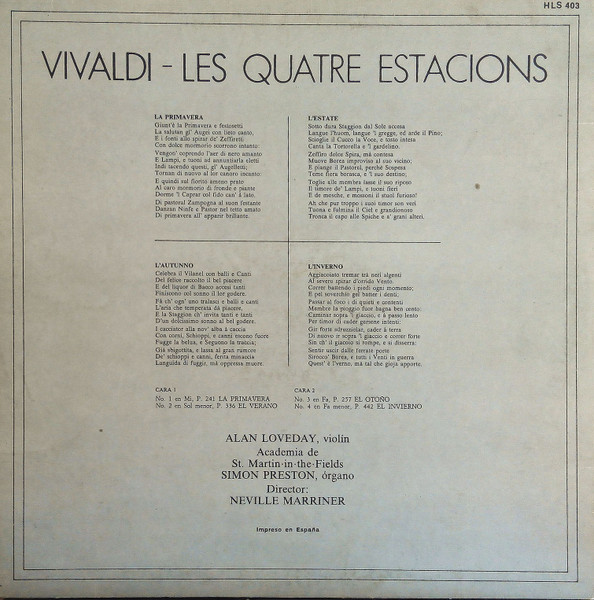 Antonio Vivaldi, Les Quatre Estacions - LP