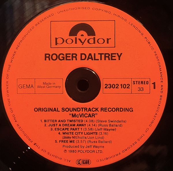 Roger Daltrey, McVicar (Original Soundtrack Recording) - LP
