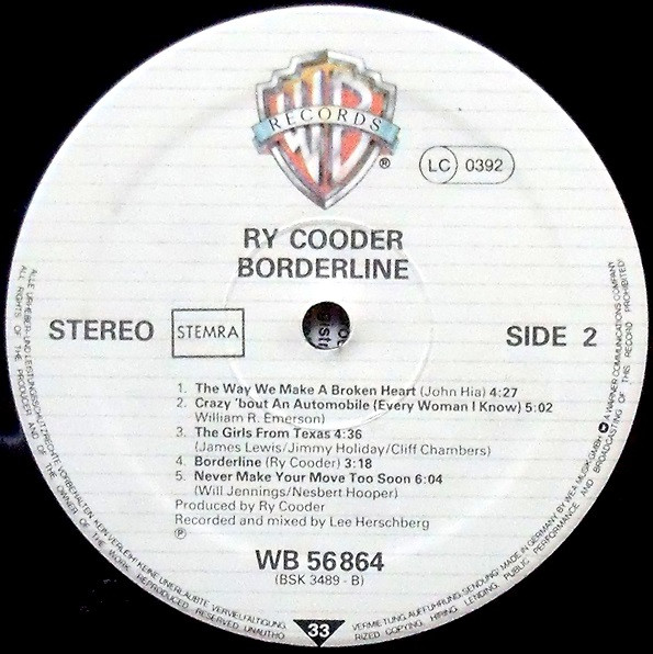 Ry Cooder, Borderline - LP
