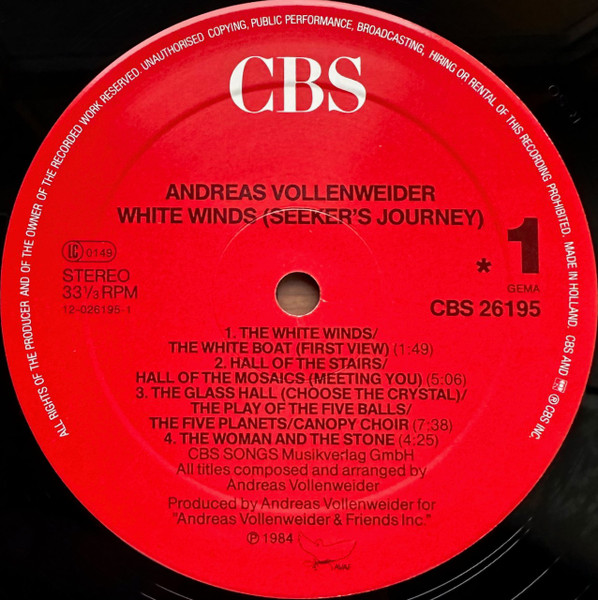 Andreas Vollenweider, White Winds (Seeker's Journey) - LP