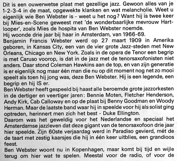 Ben Webster, Ben Op Zijn Best - LP