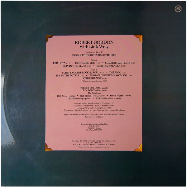 Robert Gordon, Link Wray, Robert Gordon With Link Wray - LP