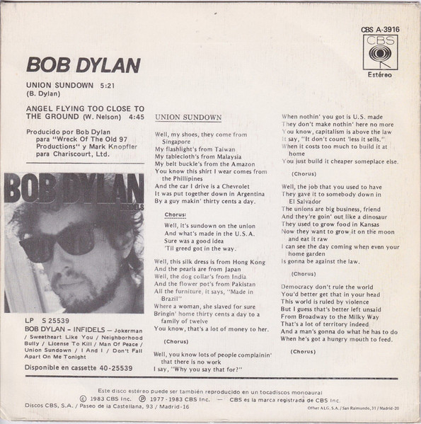 Bob Dylan, Union Sundown - Singles