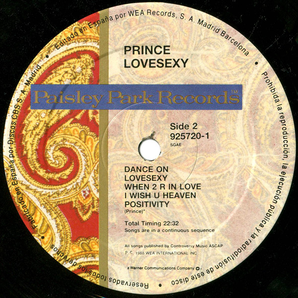 Prince, Lovesexy - LP Album Stereo