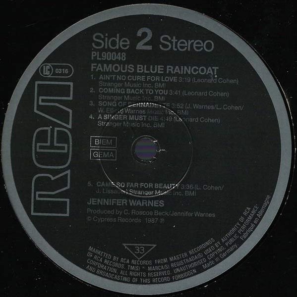 Jennifer Warnes, Famous Blue Raincoat (The Songs Of Leonard Cohen) - LP