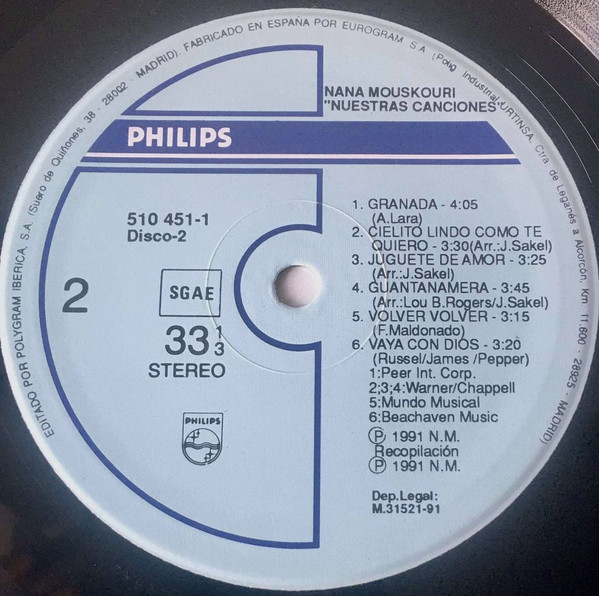 Nana Mouskouri, Nuestras Canciones - LP