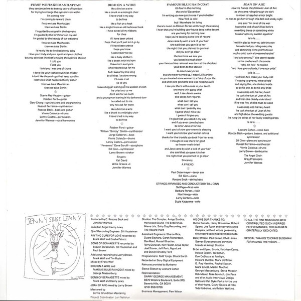 Jennifer Warnes, Famous Blue Raincoat (The Songs Of Leonard Cohen) - LP