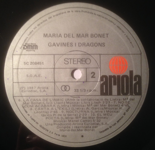 Maria Del Mar Bonet, Gavines I Dragons - LP