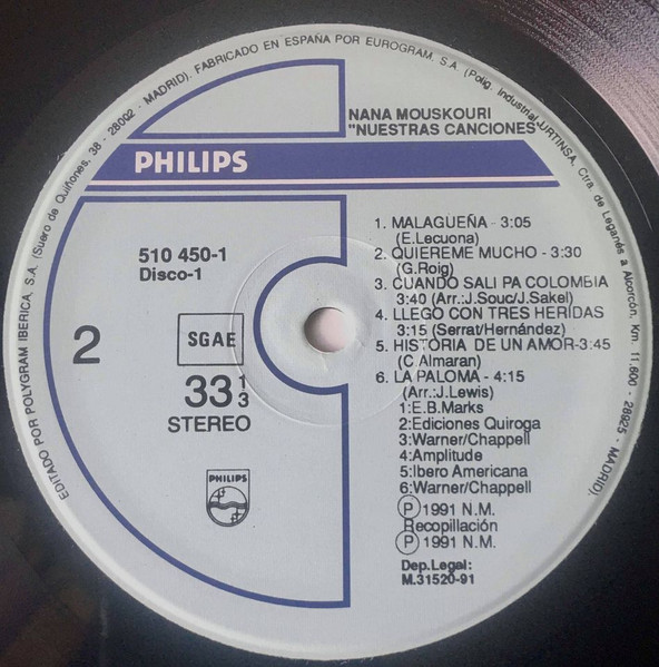 Nana Mouskouri, Nuestras Canciones - LP