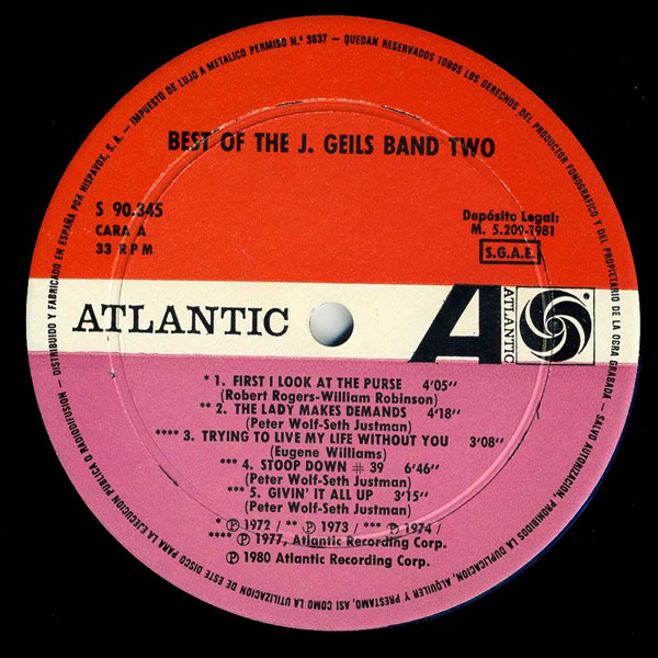 The J. Geils Band, Best Of The J. Geils Band Two - LP