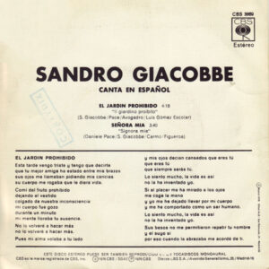 Sandro Giacobbe, Canta En Español El Jardin Prohibido - Singles: imagen 2
