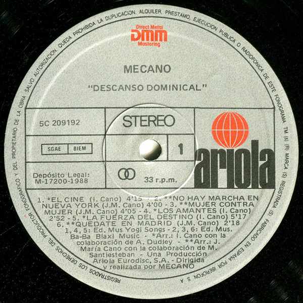 Mecano, Descanso Dominical - LP