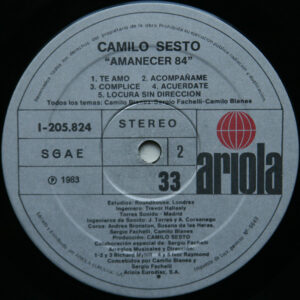 Camilo Sesto, Amanecer/84 - LP: imagen 4