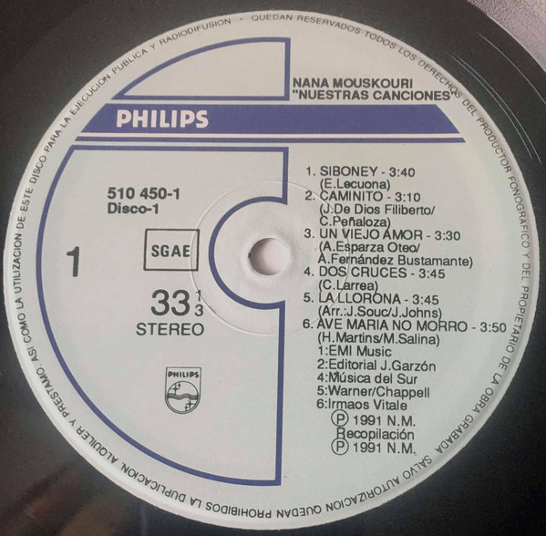 Nana Mouskouri, Nuestras Canciones - LP