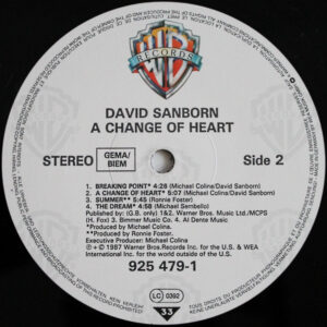 David Sanborn, A Change Of Heart - LP: imagen 4