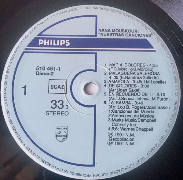 Nana Mouskouri, Nuestras Canciones - LP