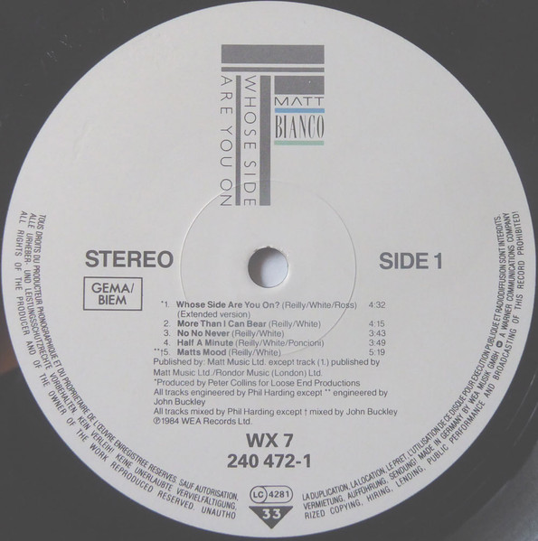Matt Bianco, Whose Side Are You On - LP