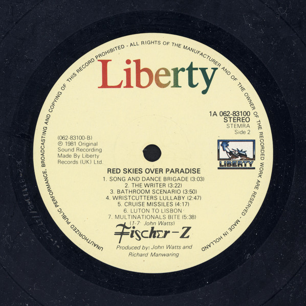 Fischer-Z, Red Skies Over Paradise - LP