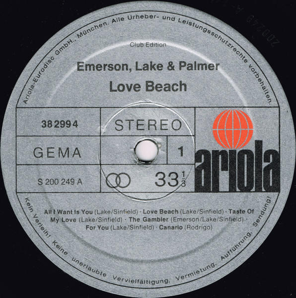 Emerson, Lake & Palmer, Love Beach - LP