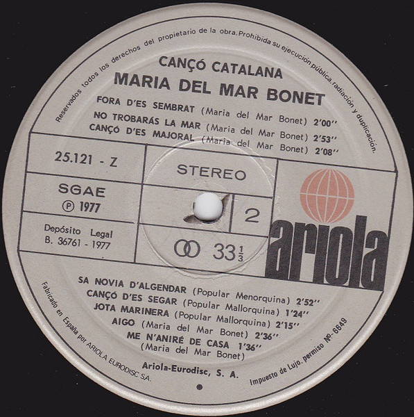 Lluis Llach, Maria Del Mar Bonet, Cançó Catalana - LP
