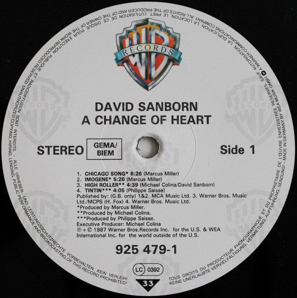 David Sanborn, A Change Of Heart - LP