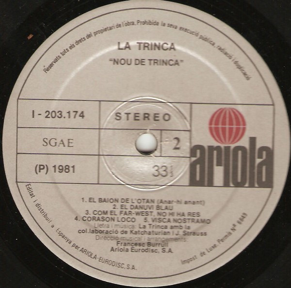 La Trinca, Nou De Trinca - LP