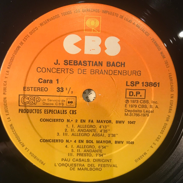 Pablo Casals, Johann Sebastian Bach, Concerts De Brandenbourg - LP