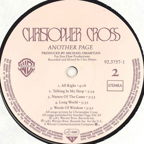 Christopher Cross, Another Page - LP