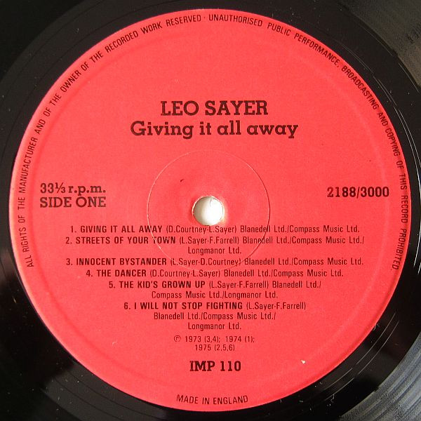 Leo Sayer, Giving It All Away - LP