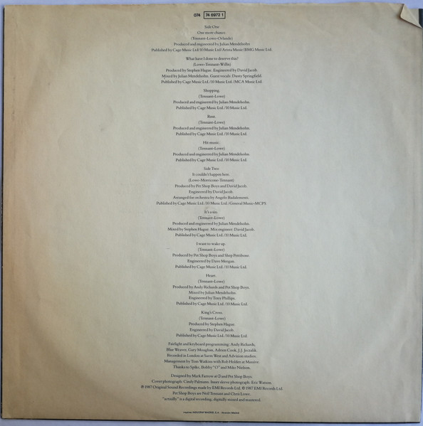 Pet Shop Boys, Actually - LP