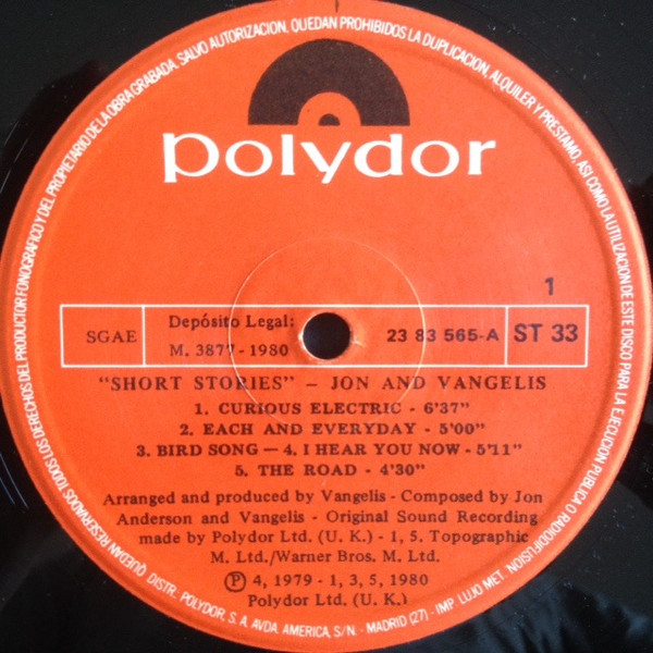 Jon & Vangelis, Short Stories - LP