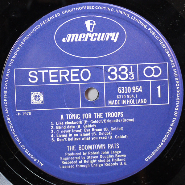 The Boomtown Rats, A Tonic For The Troops - LP