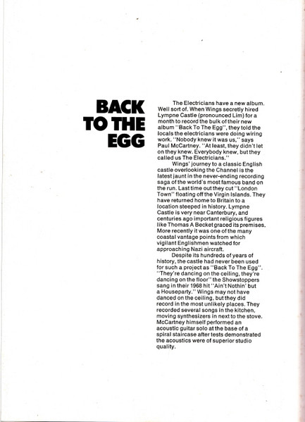 Wings, Back To The Egg - LP