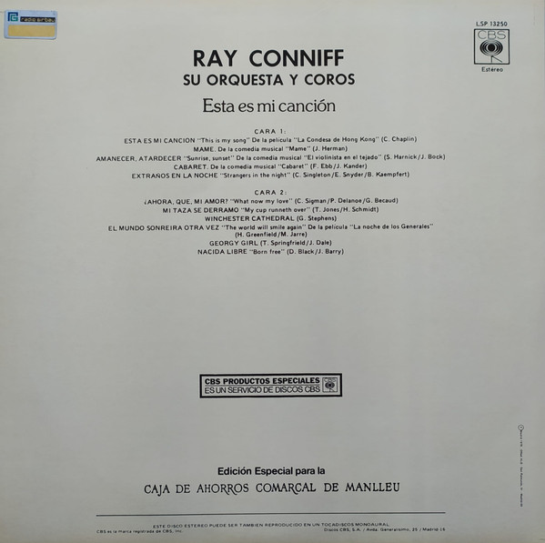 Ray Conniff And His Orchestra & Chorus, This Is My Song = Esta Es Mi Canción - LP