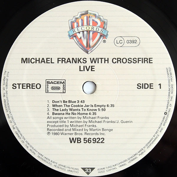Michael Franks, Crossfire, Live - LP