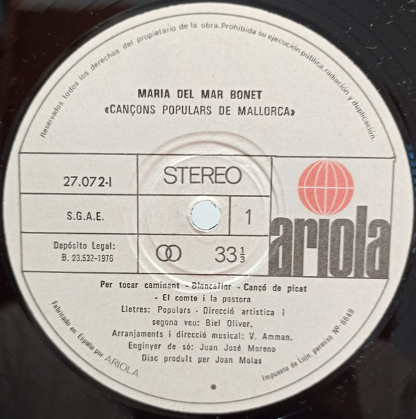 Maria Del Mar Bonet, Cançons De Festa - LP