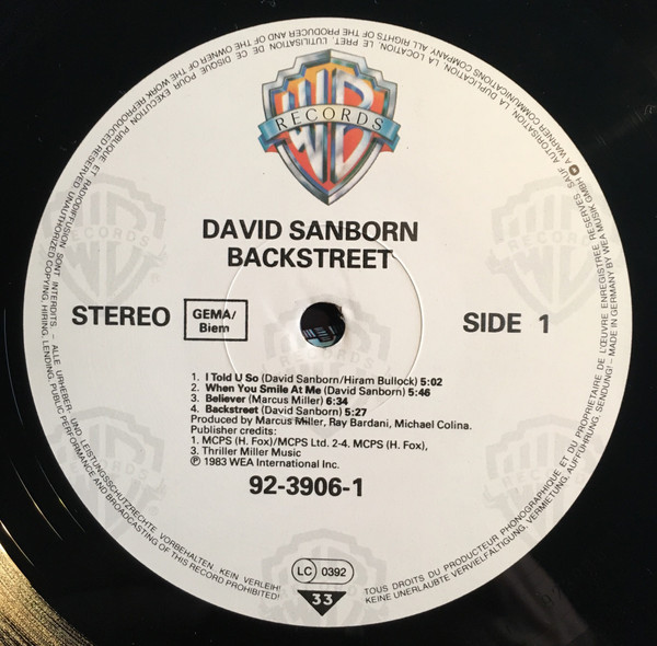 David Sanborn, Backstreet - LP