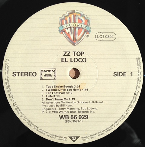 ZZ Top, El Loco - LP Album Stereo