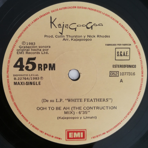 Kajagoogoo, Ooh To Be Ah (The Construction Mix) - Maxi Singles