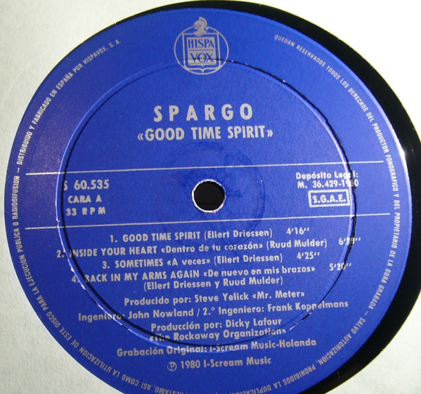 Spargo, Good Time Spirit - LP