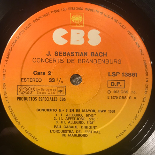 Pablo Casals, Johann Sebastian Bach, Concerts De Brandenbourg - LP