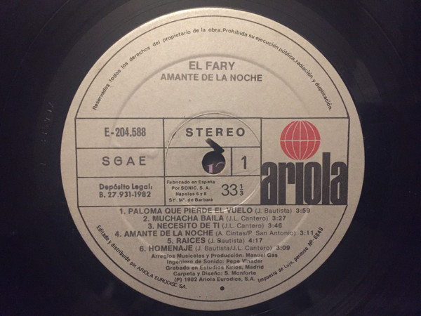 El Fary, Amante De La Noche - LP