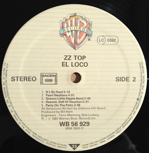 ZZ Top, El Loco - LP Album Stereo