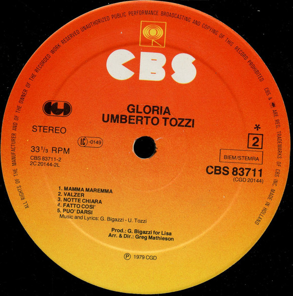 Umberto Tozzi, Gloria - LP