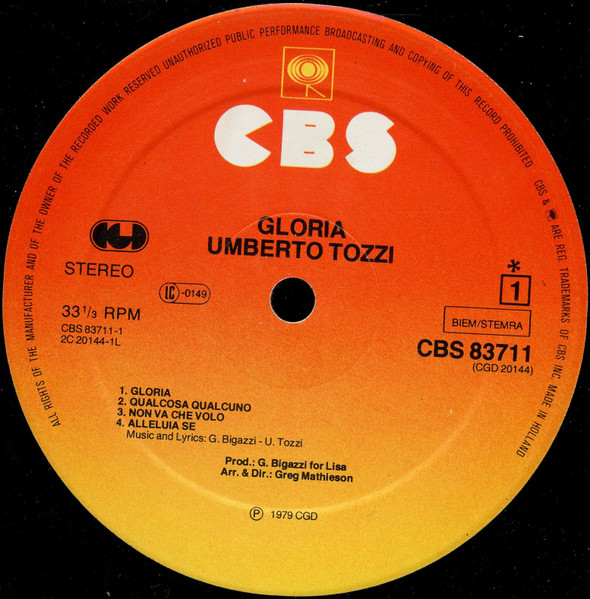 Umberto Tozzi, Gloria - LP