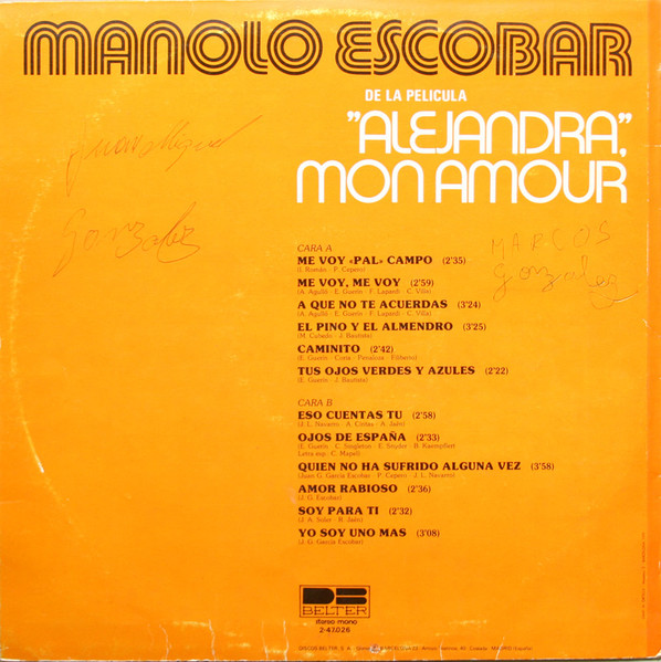 Manolo Escobar, De La Pelicula "Alejandra", Mon Amour - LP