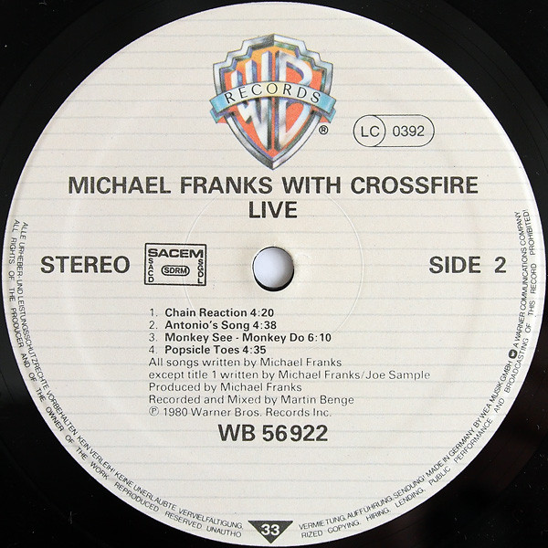 Michael Franks, Crossfire, Live - LP