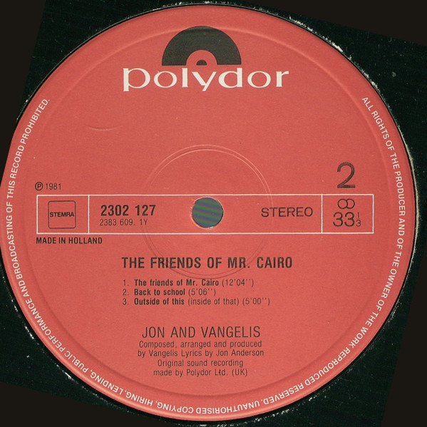 Jon & Vangelis, The Friends Of Mr Cairo - LP